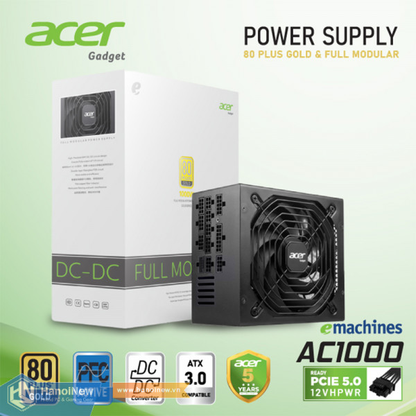 Nguồn Acer AC1000 FR 1000W 80 Plus Gold Full Modular