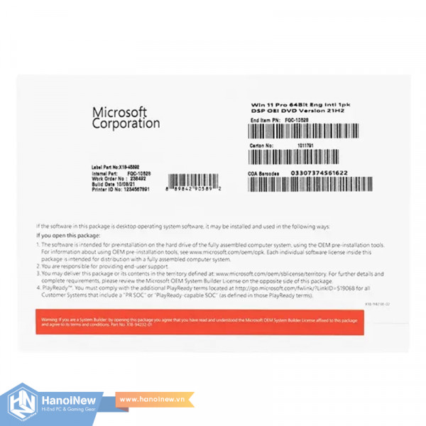 Phần Mềm Microsoft Windows 11 Pro 64-bit DSP OEI DVD